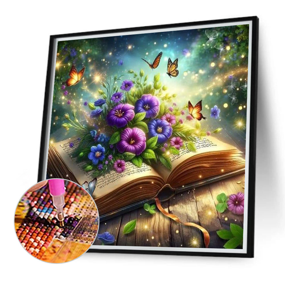 Flowers On The Book - Full Round Drill Diamond Painting 40*40CM