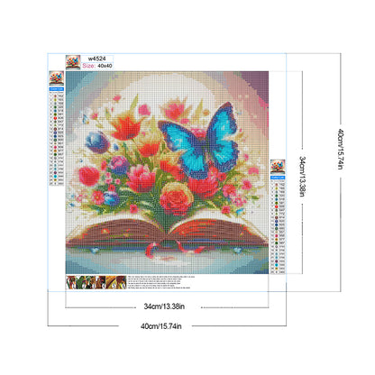 Flowers And Butterflies On The Book - Full Round Drill Diamond Painting 40*40CM