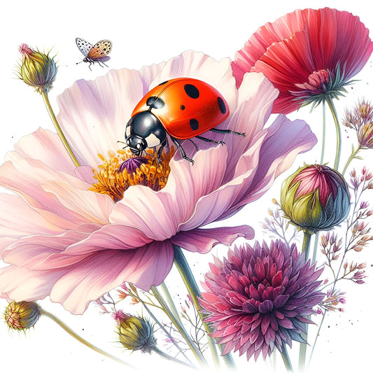 Flowers And Ladybugs - Full Round Drill Diamond Painting 30*30CM