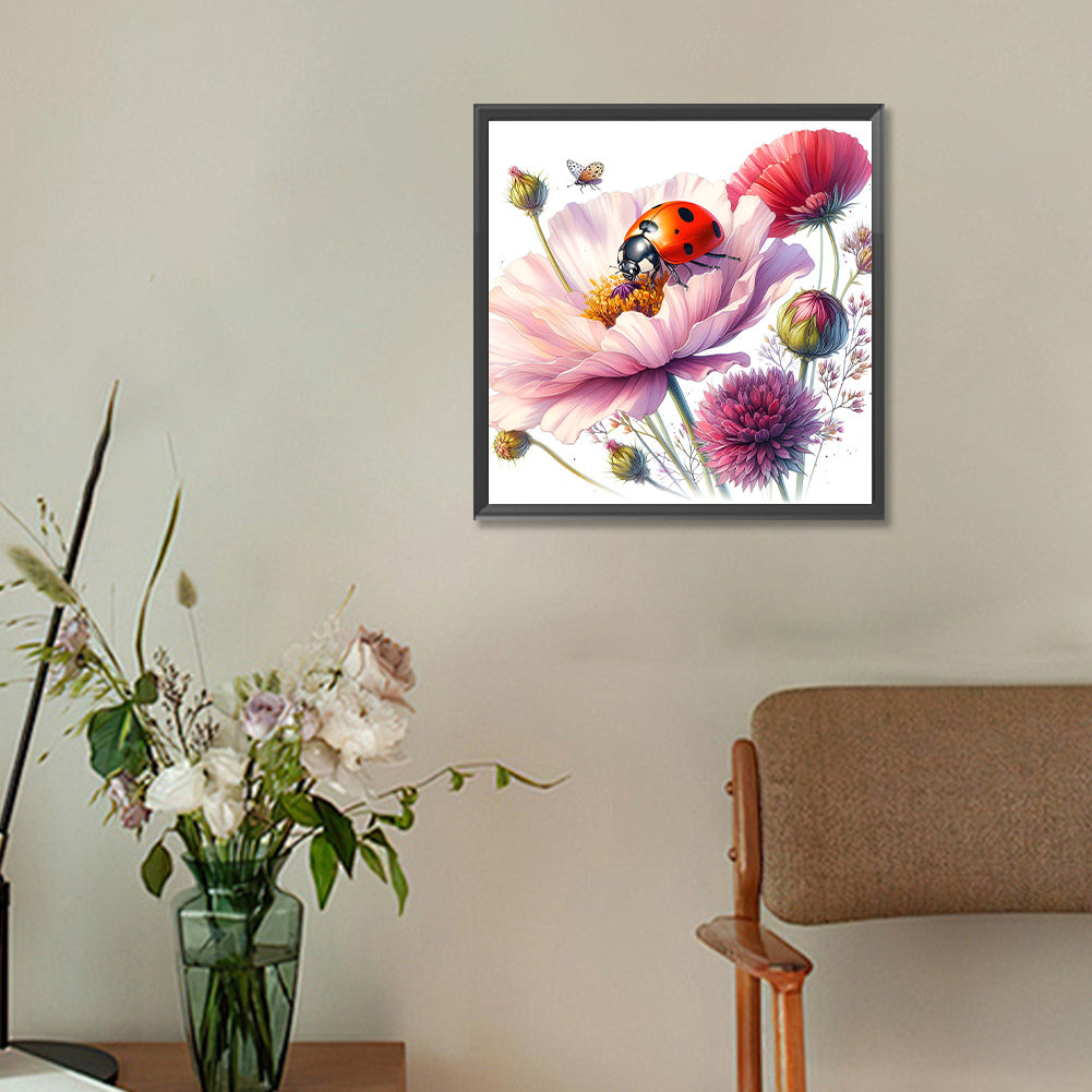 Flowers And Ladybugs - Full Round Drill Diamond Painting 30*30CM