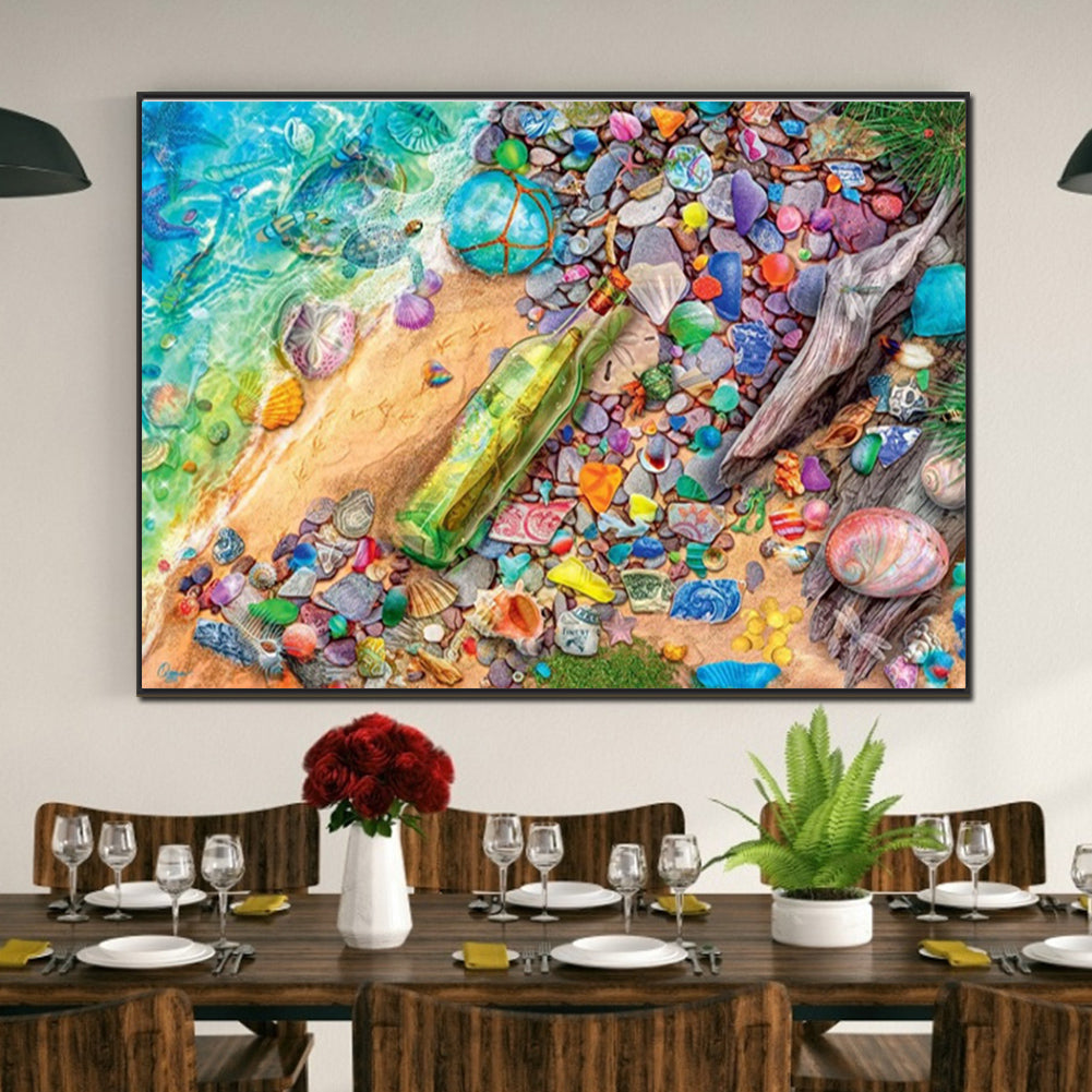 Seaside Glass Bottle - Full AB Round Drill Diamond Painting 68*50CM