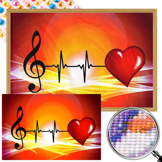 Musical Notes Heart - Full AB Round Drill Diamond Painting 45*30CM