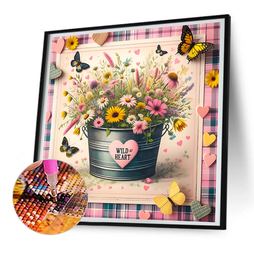 Daisy Bucket - Full Round Drill Diamond Painting 30*30CM