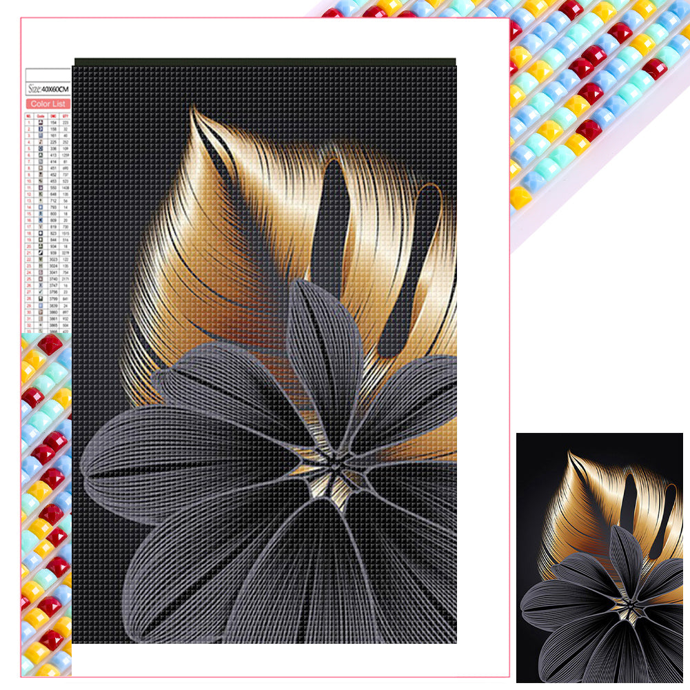 Black And Gold Flowers - Full Square Drill Diamond Painting 40*60CM