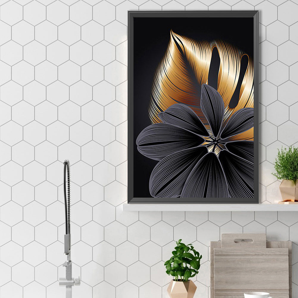 Black And Gold Flowers - Full Square Drill Diamond Painting 40*60CM