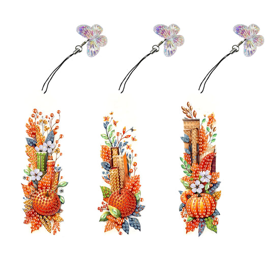 3Pcs Special Shape Book Pumpkin Diamond Painting Bookmark with Pendant