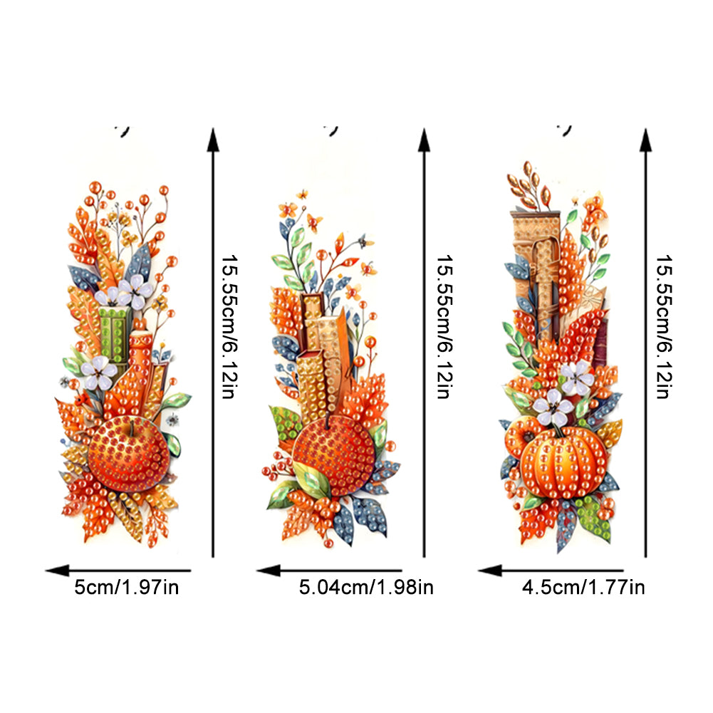 3Pcs Special Shape Book Pumpkin Diamond Painting Bookmark with Pendant