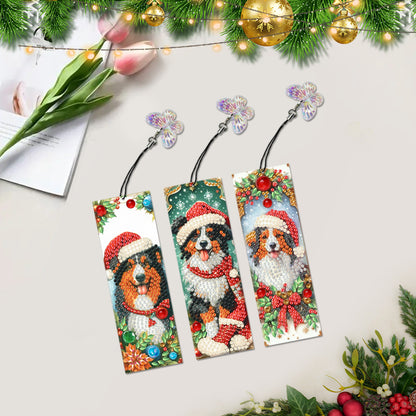 3Pcs Special Shape Christmas Dog Diamond Painting Bookmark with Pendant