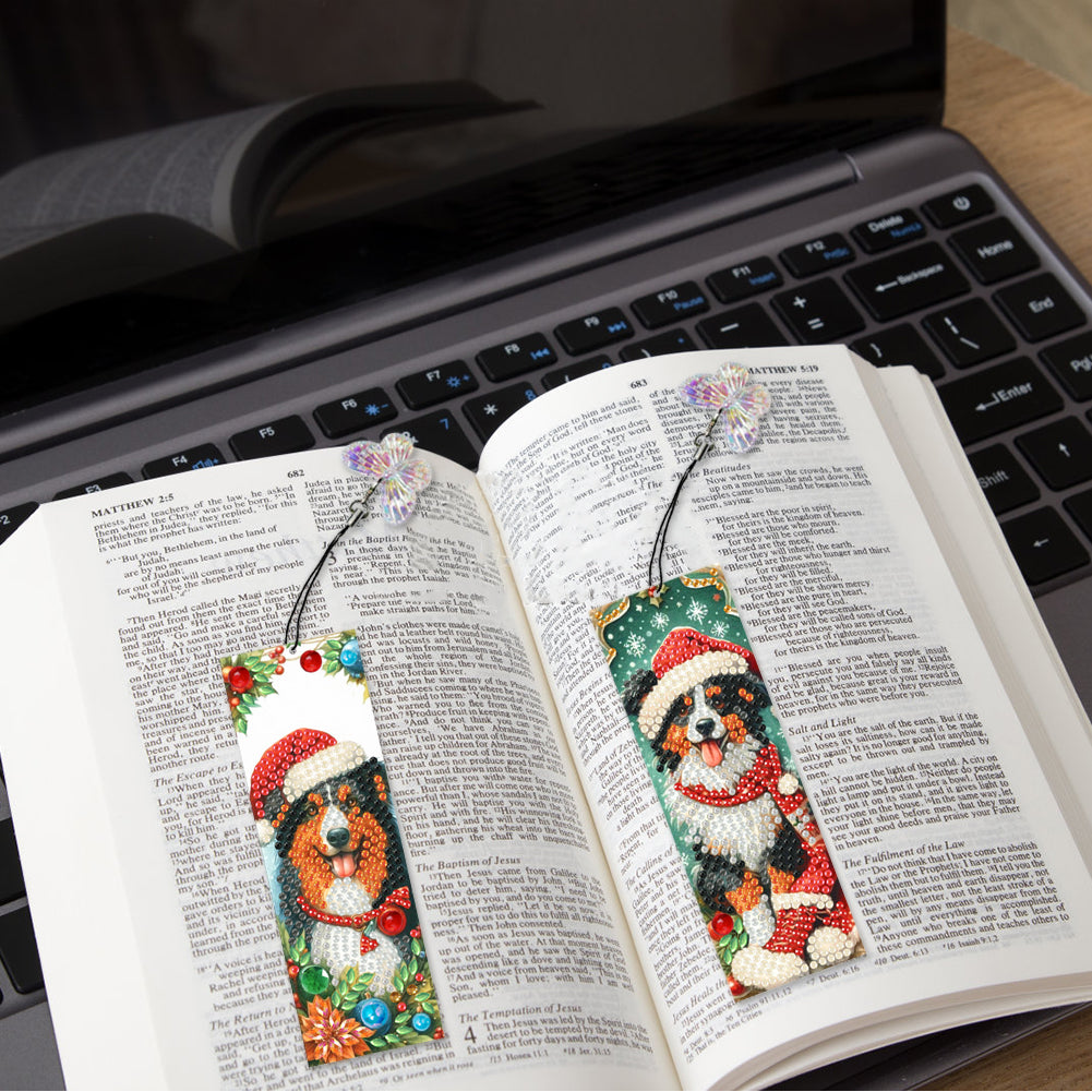 3Pcs Special Shape Christmas Dog Diamond Painting Bookmark with Pendant