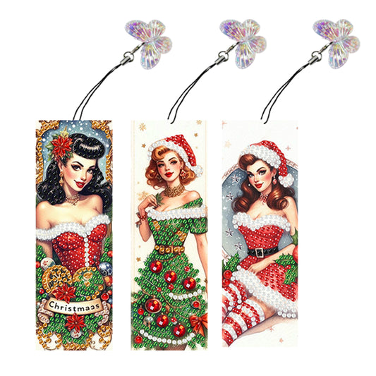 3Pcs Special Shape Vintage Girl Diamond Painting Bookmark with Pendant