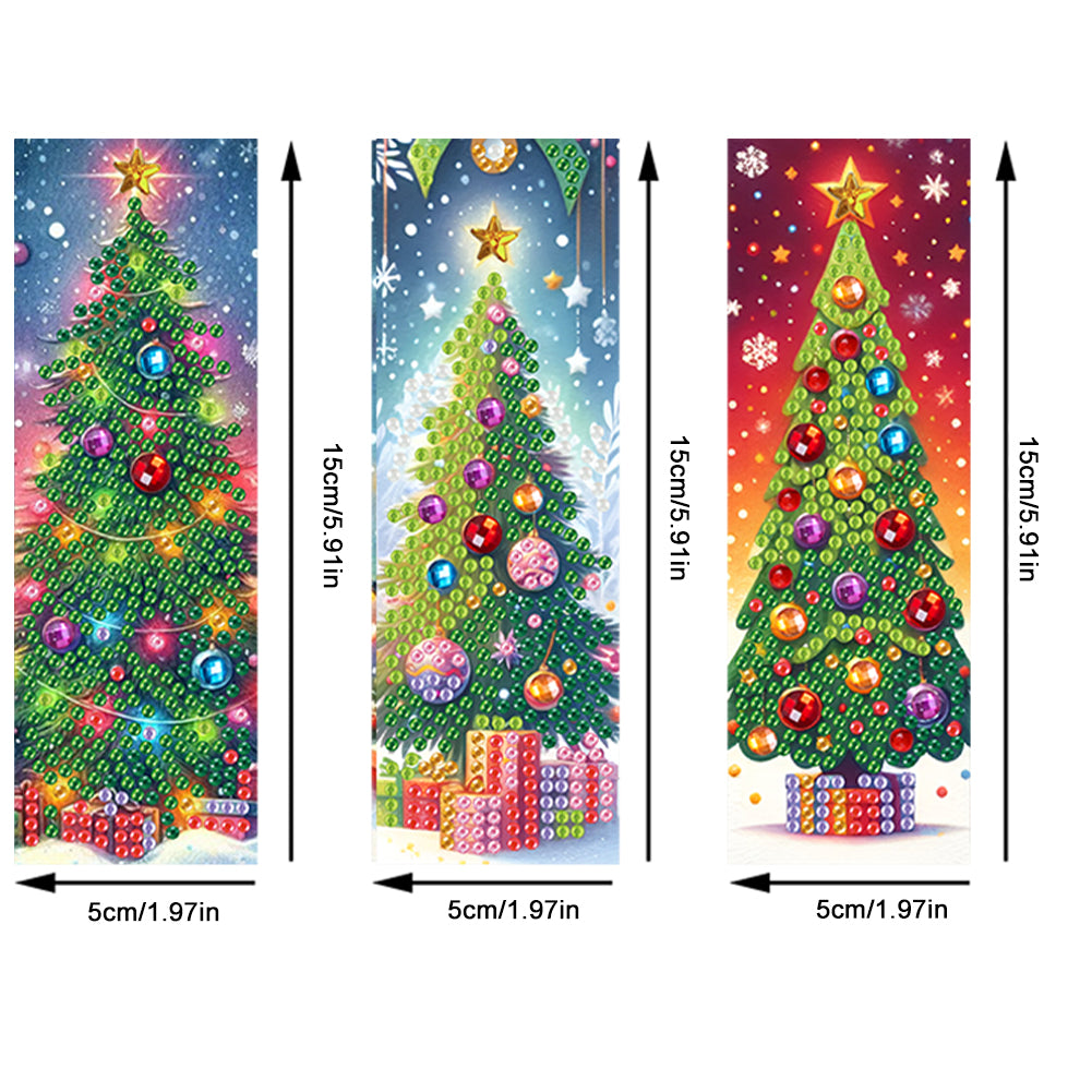 3Pcs Special Shape Christmas Tree Diamond Painting Bookmark with Pendant