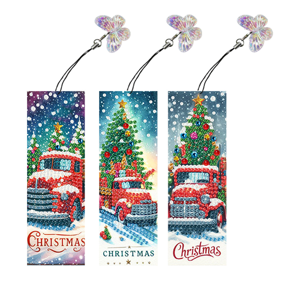 3Pcs Special Shape Christmas Tree Truck Diamond Painting Bookmark with Pendant