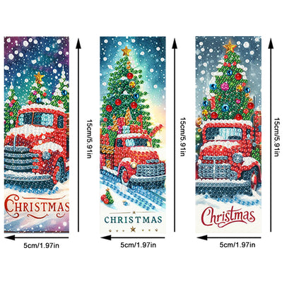 3Pcs Special Shape Christmas Tree Truck Diamond Painting Bookmark with Pendant