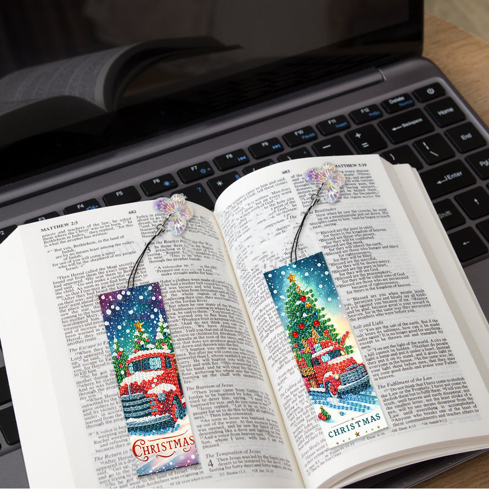 3Pcs Special Shape Christmas Tree Truck Diamond Painting Bookmark with Pendant