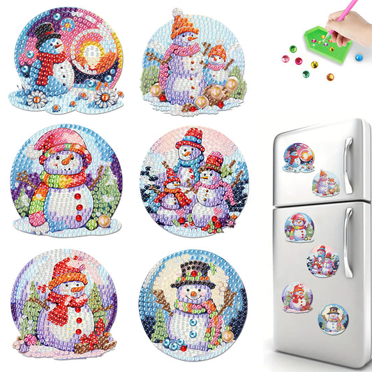 6Pcs Acrylic Snowman Diamond Painting Art Fridge Magnet for Adults Beginners