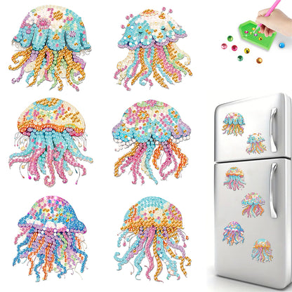 6Pcs Acrylic Jellyfish Diamond Painting Art Fridge Magnet for Adults Beginners