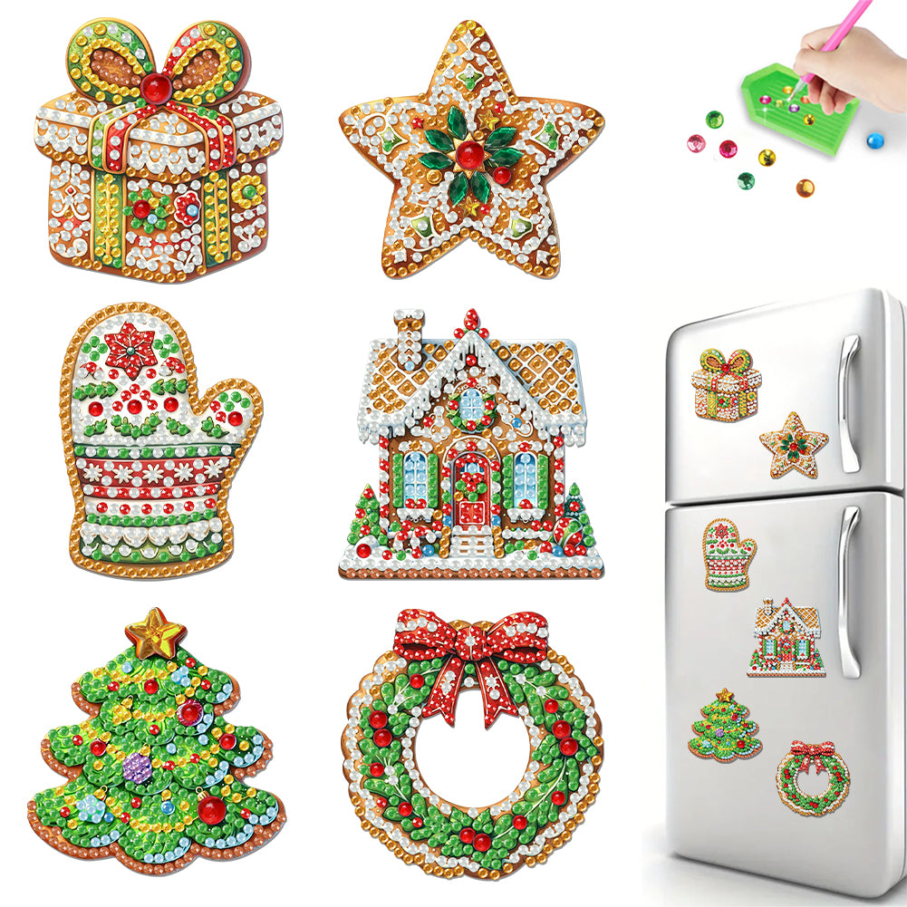 6Pcs Acrylic Christmas Cookies Diamond Painting Art Fridge Magnet for Adults