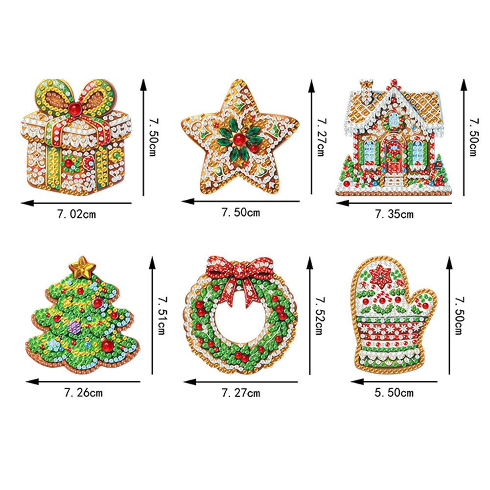 6Pcs Acrylic Christmas Cookies Diamond Painting Art Fridge Magnet for Adults