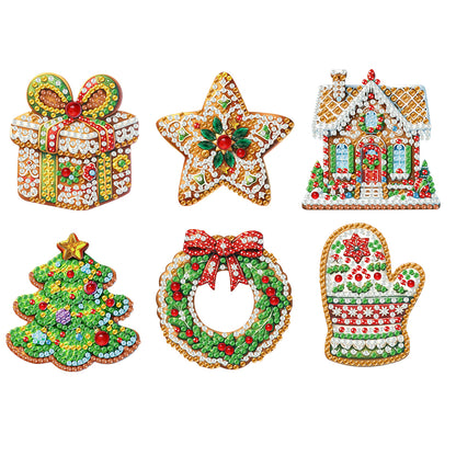 6Pcs Acrylic Christmas Cookies Diamond Painting Art Fridge Magnet for Adults