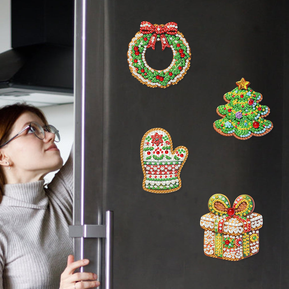 6Pcs Acrylic Christmas Cookies Diamond Painting Art Fridge Magnet for Adults