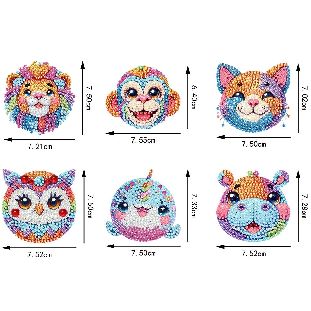 6Pcs Acrylic Animal Head Diamond Painting Art Fridge Magnet for Adults Beginners