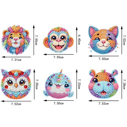 6Pcs Acrylic Animal Head Diamond Painting Art Fridge Magnet for Adults Beginners