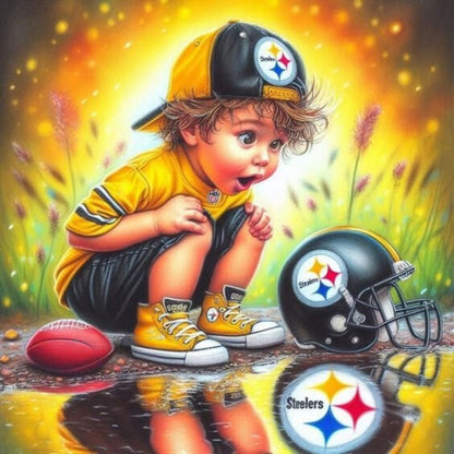 Boy With Pittsburgh Steelers Helmet - Full Round Drill Diamond Painting 40*40CM