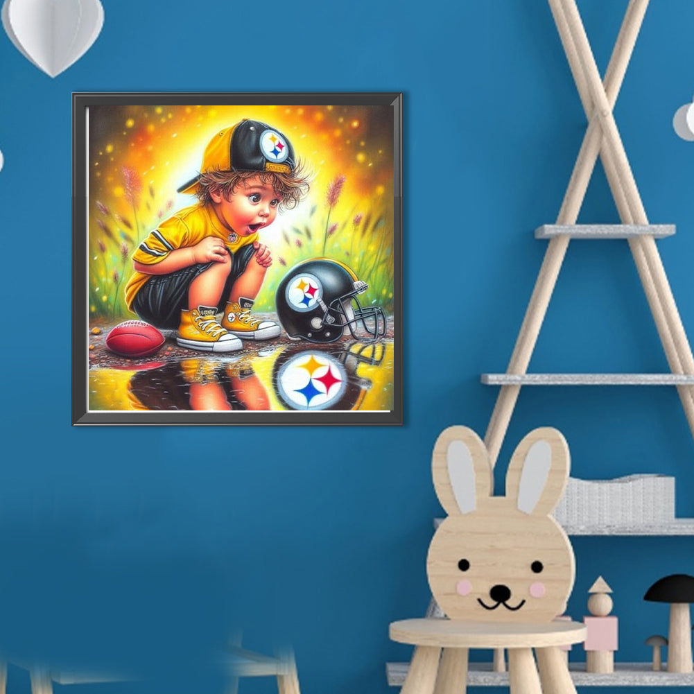 Boy With Pittsburgh Steelers Helmet - Full Round Drill Diamond Painting 40*40CM