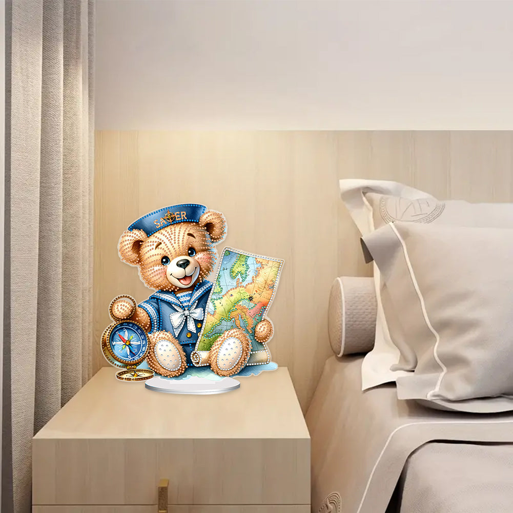 Acrylic Special Shape Sailing Bear DIY Diamond Painting Desktop Ornaments