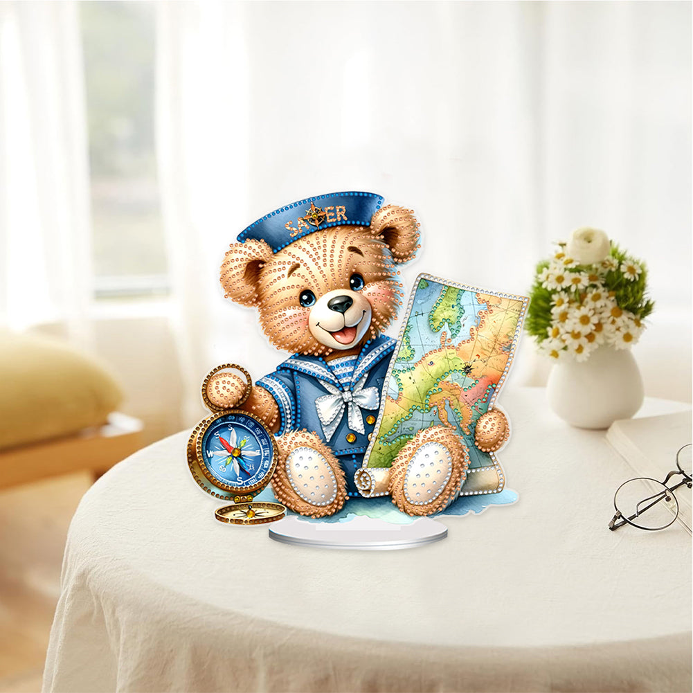 Acrylic Special Shape Sailing Bear DIY Diamond Painting Desktop Ornaments