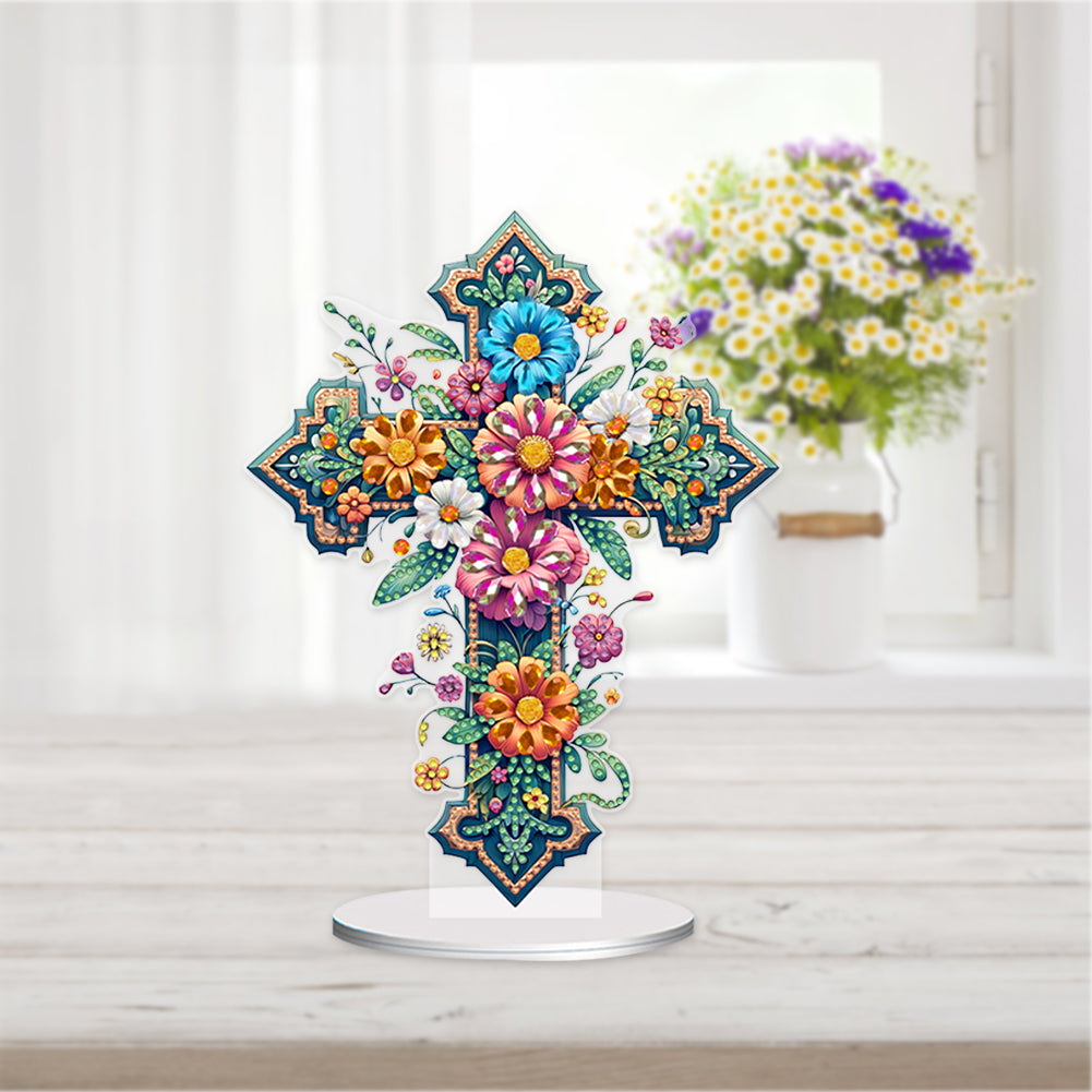 Acrylic Special Shape Cross Flower DIY Diamond Painting Desktop Ornaments