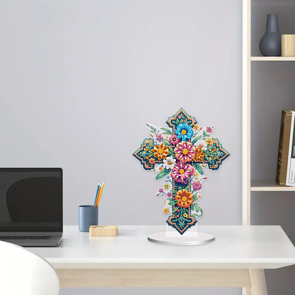 Acrylic Special Shape Cross Flower DIY Diamond Painting Desktop Ornaments