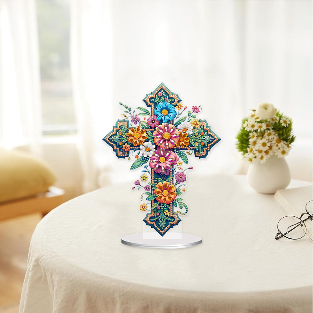 Acrylic Special Shape Cross Flower DIY Diamond Painting Desktop Ornaments