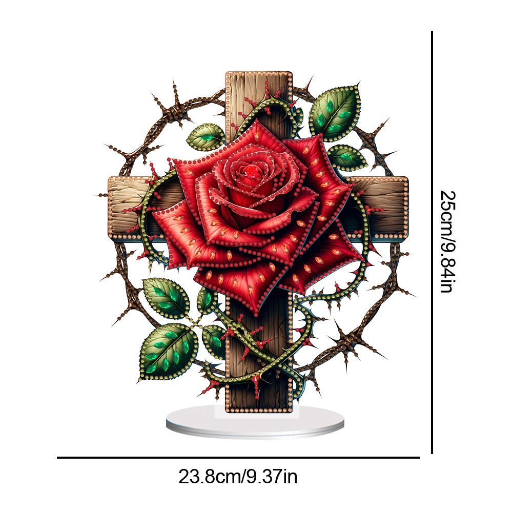 Acrylic Special Shape Cross Rose DIY Diamond Painting Desktop Ornaments