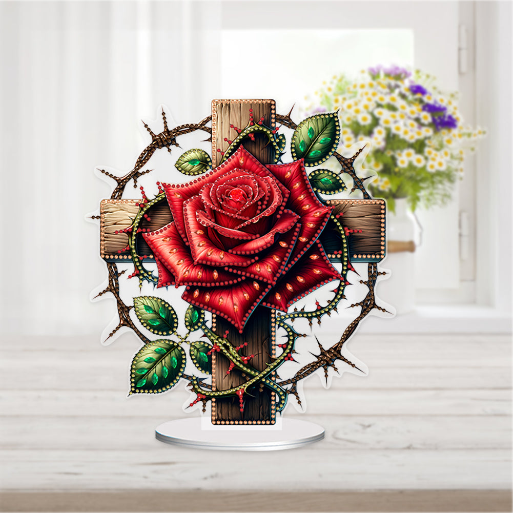 Acrylic Special Shape Cross Rose DIY Diamond Painting Desktop Ornaments