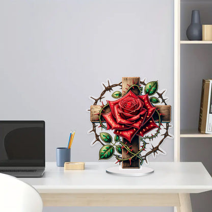 Acrylic Special Shape Cross Rose DIY Diamond Painting Desktop Ornaments