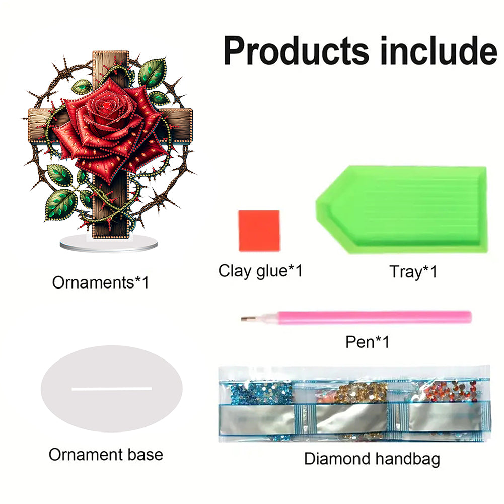 Acrylic Special Shape Cross Rose DIY Diamond Painting Desktop Ornaments