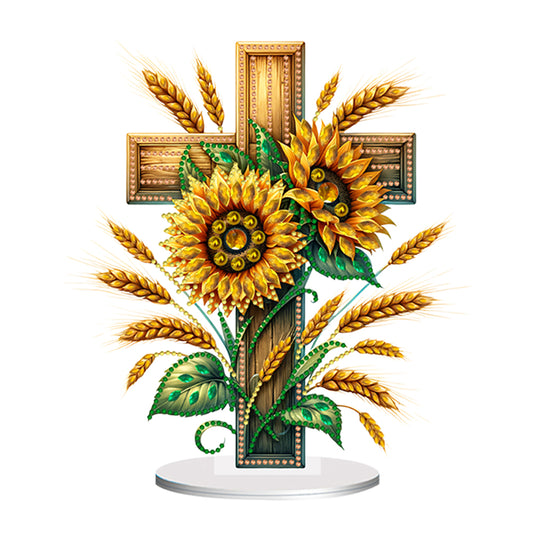 Acrylic Special Shape Cross Sunflower DIY Diamond Painting Desktop Ornaments