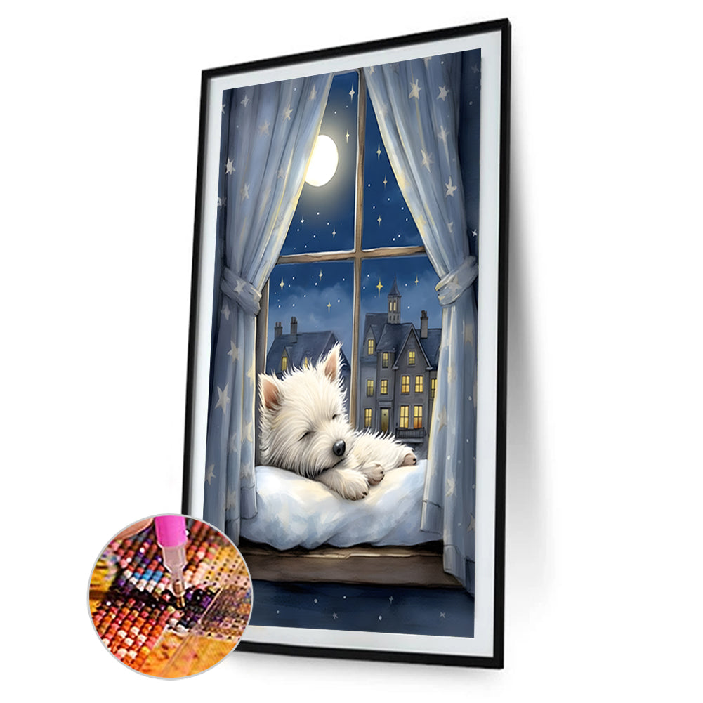 Windowsill Puppy - Full Round Drill Diamond Painting 40*60CM