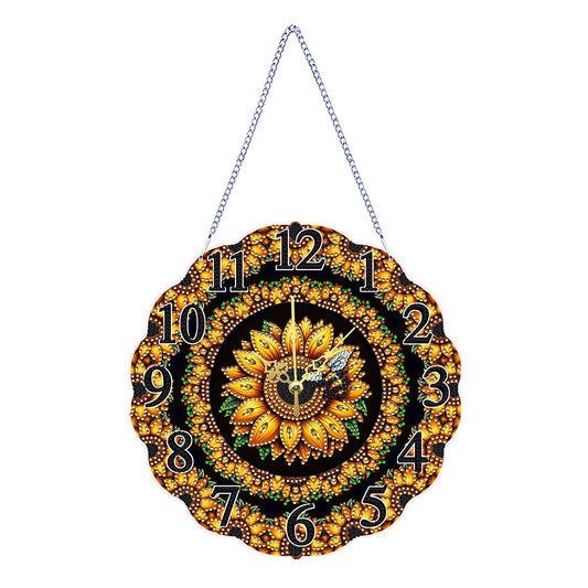 Special Shape Sunflower Bee DIY Diamond Painting Hanging Clock for Home Decor