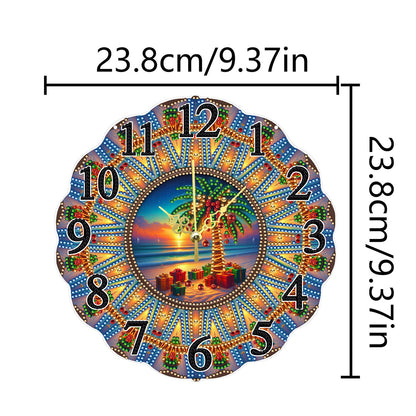 Special Shape Beach Coconut Tree DIY Diamond Painting Hanging Clock for Home Dec