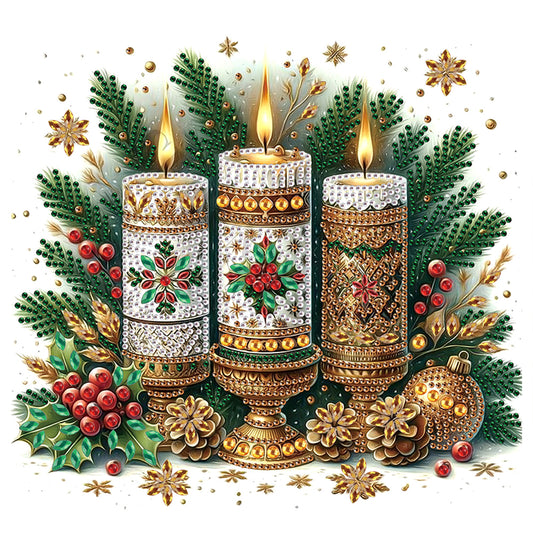 Christmas Atmosphere Candles - Partial Special-Shaped Drill Diamond Painting 30*30CM