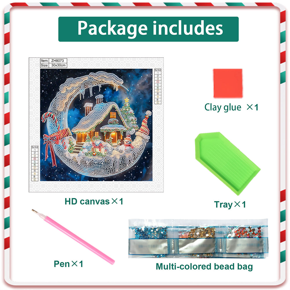 Christmas Moonlight House - Partial Special-Shaped Drill Diamond Painting 30*30CM