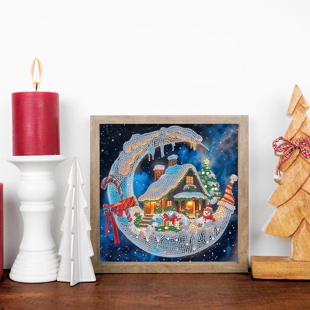 Christmas Moonlight House - Partial Special-Shaped Drill Diamond Painting 30*30CM