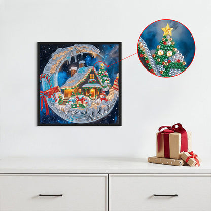 Christmas Moonlight House - Partial Special-Shaped Drill Diamond Painting 30*30CM