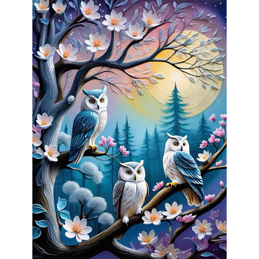 Owl On A Branch - Full Round Drill Diamond Painting 30*40CM