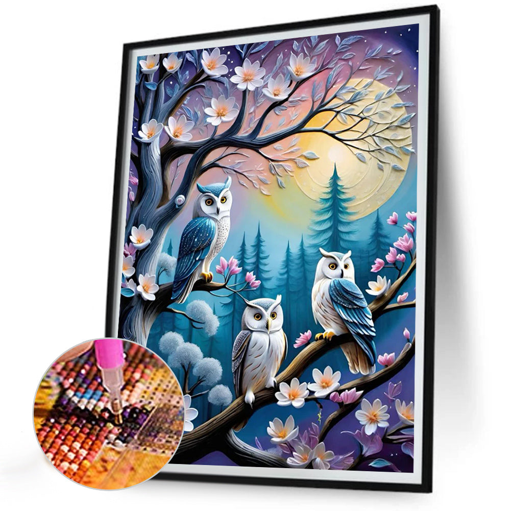 Owl On A Branch - Full Round Drill Diamond Painting 30*40CM