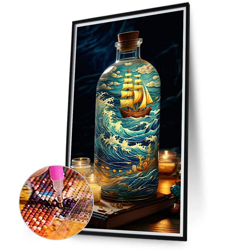 Fantasy Glass Bottle Castle Sailboat Scenery - Full Round Drill Diamond Painting 40*75CM