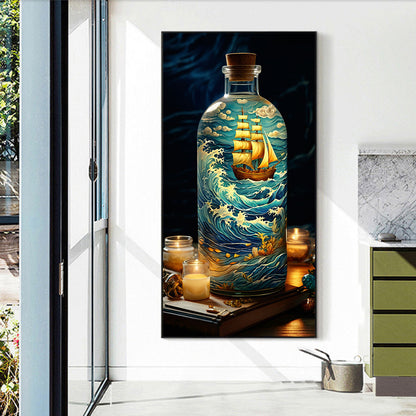 Fantasy Glass Bottle Castle Sailboat Scenery - Full Round Drill Diamond Painting 40*75CM