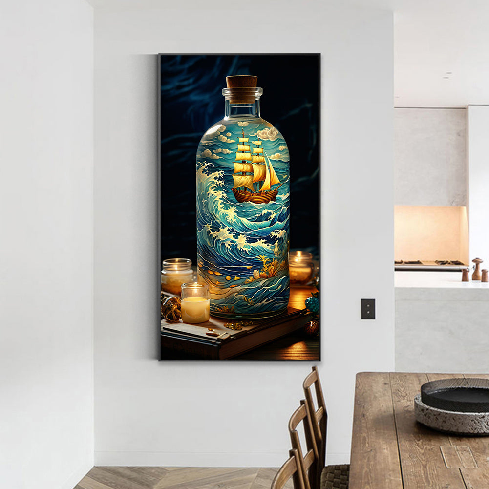 Fantasy Glass Bottle Castle Sailboat Scenery - Full Round Drill Diamond Painting 40*75CM